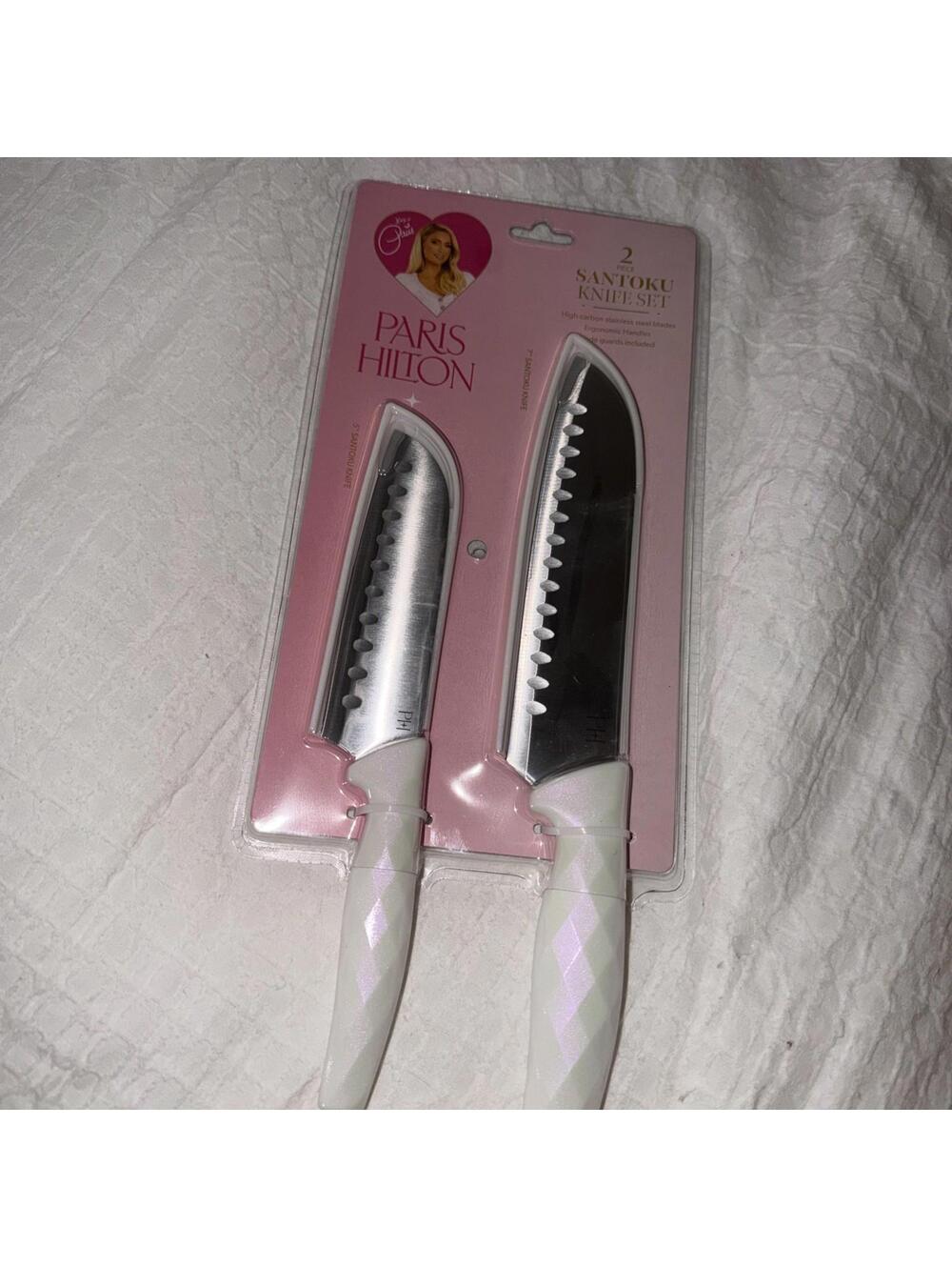 Paris Hilton Knife Set 2 Pc New  White Handle Stainless Steel